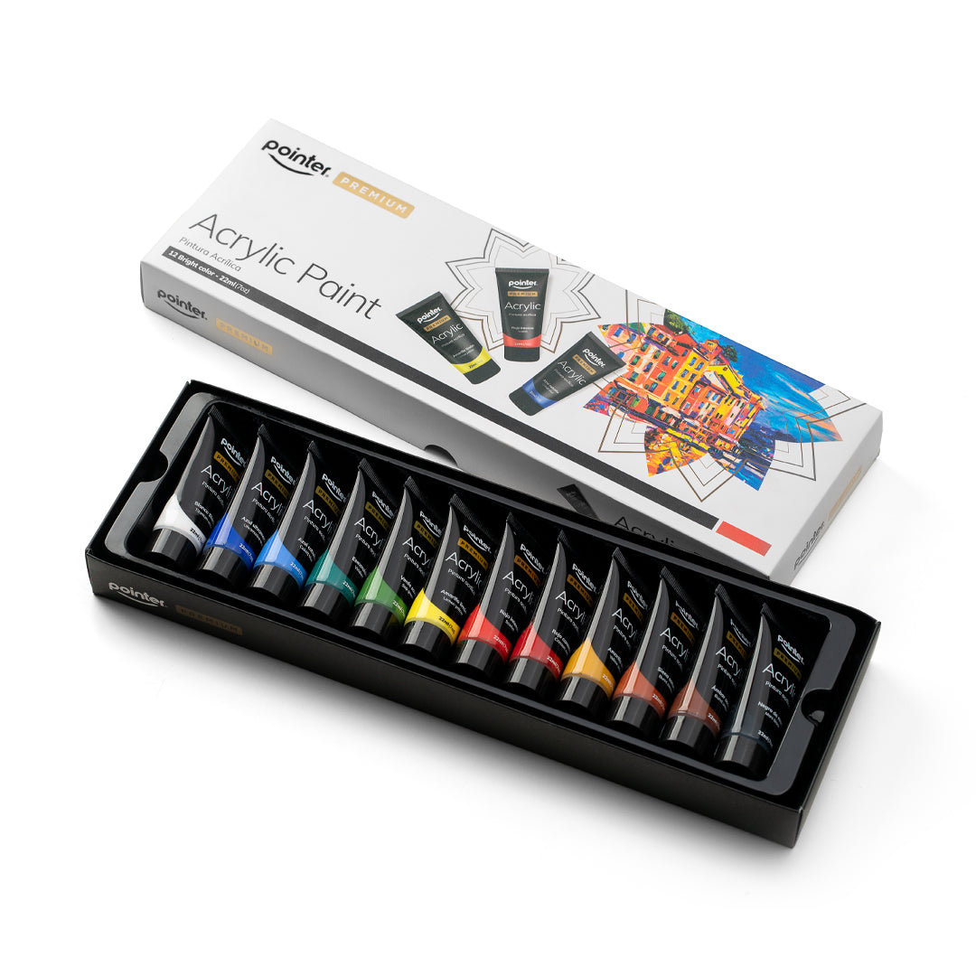 PINTURA ACRILICA POINTER PREMIUM 12 COLORES 22ML (F. 24 SETS)