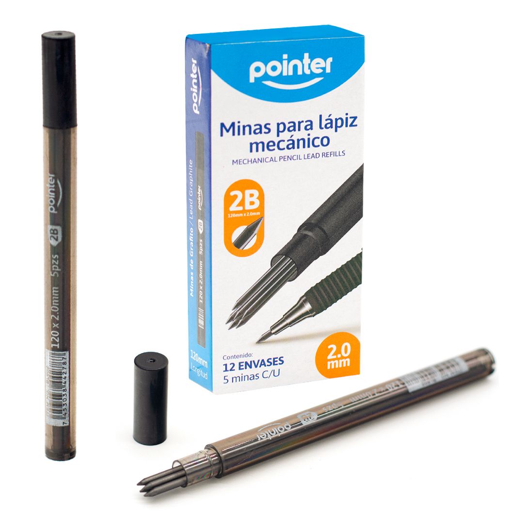 MINAS POINTER P/LAPIZ MECANICO ENVASEX5 CX12 2B 2.0MM (F. 60 BOX)