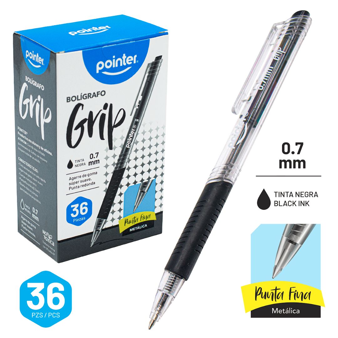 BOLIGRAFO POINTER RETRACTIL C/GRIP CX36 NEGRO 0.7MM (F. 40 BOX)
