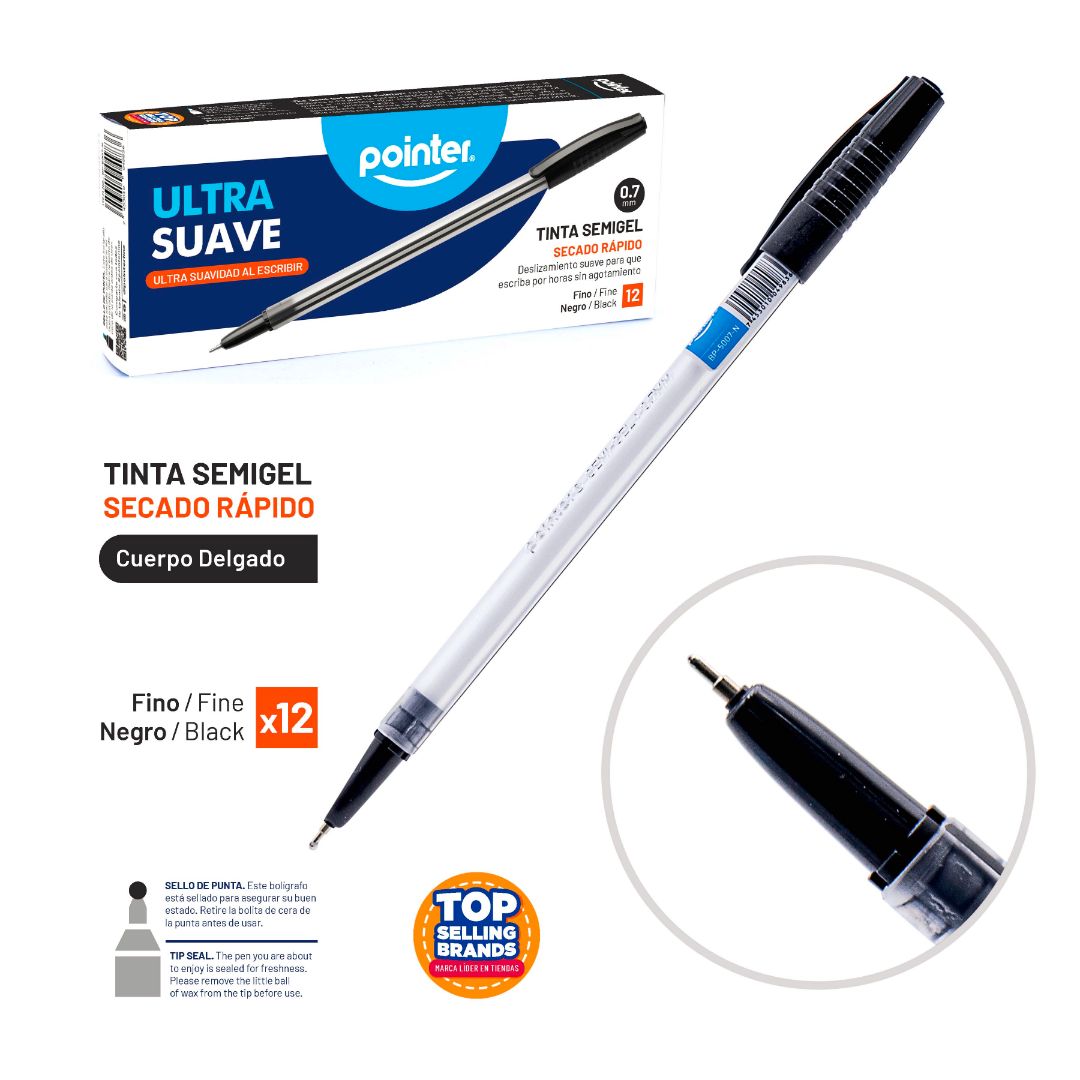 BOLIGRAFO POINTER ULTRA SUAVE SEMIGEL CX12 NEGRO 0.7MM (F. 96 DOC)