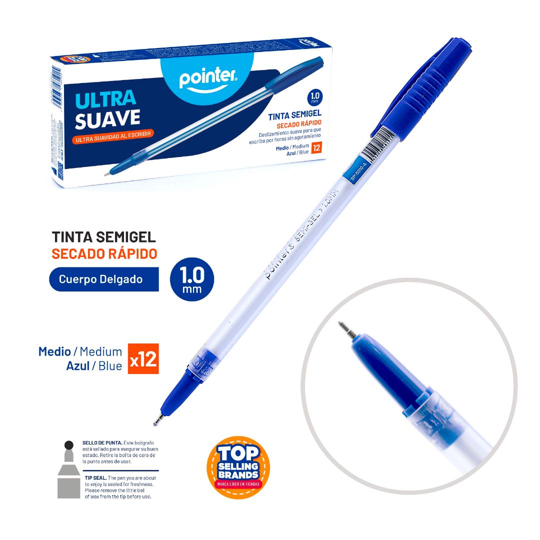 BOLIGRAFO POINTER SEMIGEL ULTRASUAVE CX12 AZUL 1.0MM (F. 96 DOC)
