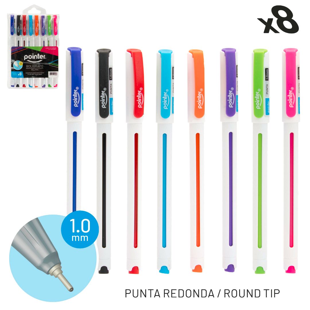 BOLIGRAFO POINTER PUNTA REDONDA CUERPO TEXTURIZADO 8 COL. 1MM (F. 96 SETS)