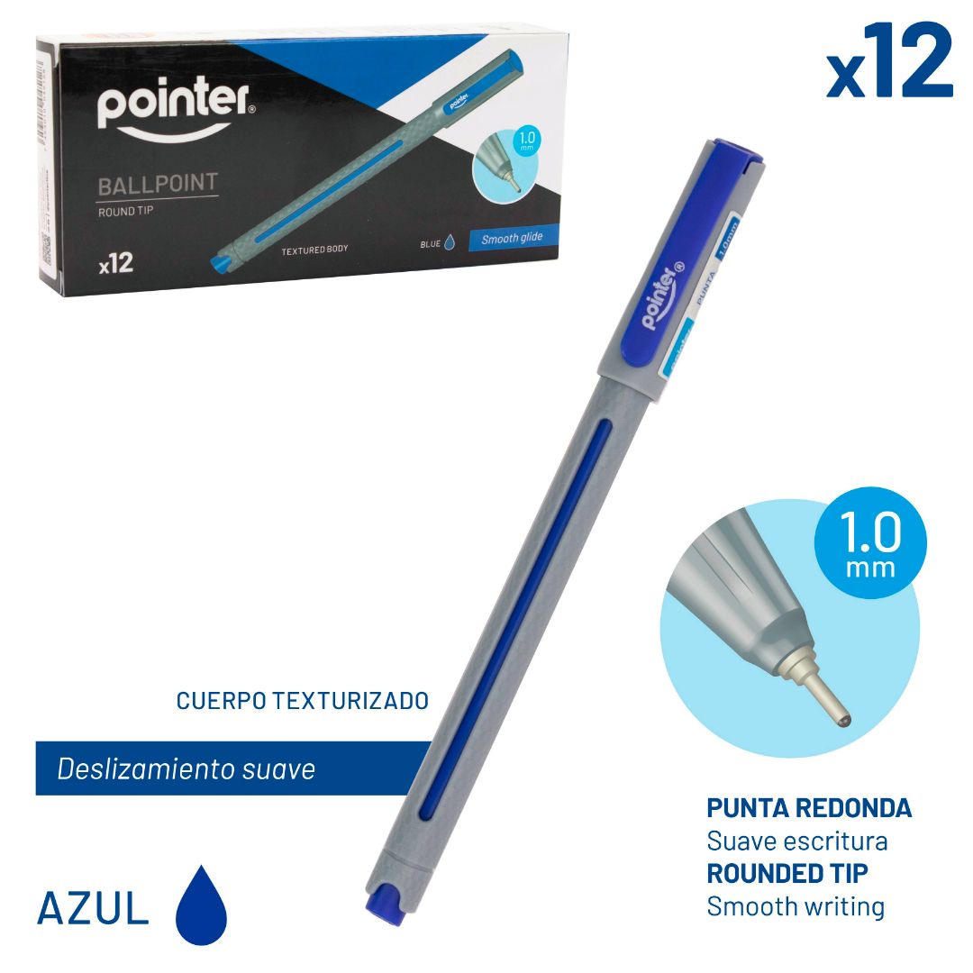 BOLIGRAFO POINTER PUNTA REDONDA CUERPO TEXTURIZADO AZUL 1MM (F. 96 DOC)