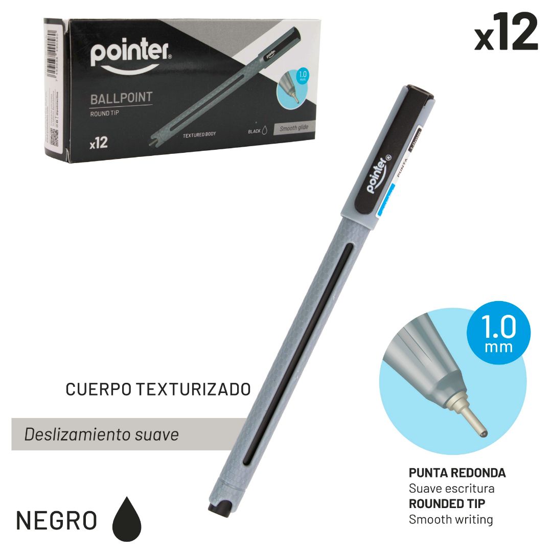 BOLIGRAFO POINTER PUNTA REDONDA CUERPO TEXTURIZADO NEGRO 1MM (F. 96 DOC)