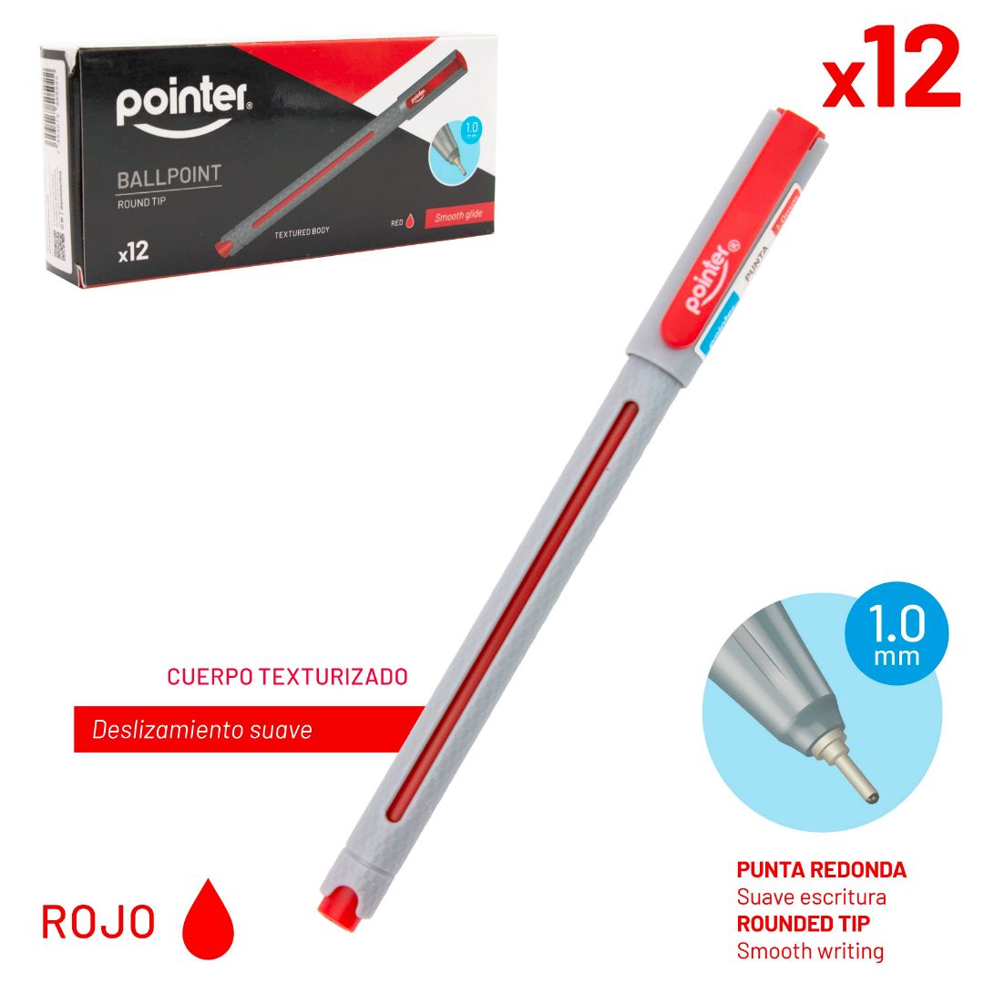 BOLIGRAFO POINTER PUNTA REDONDA CUERPO TEXTURIZADO ROJO 1MM (F. 96 DOC)