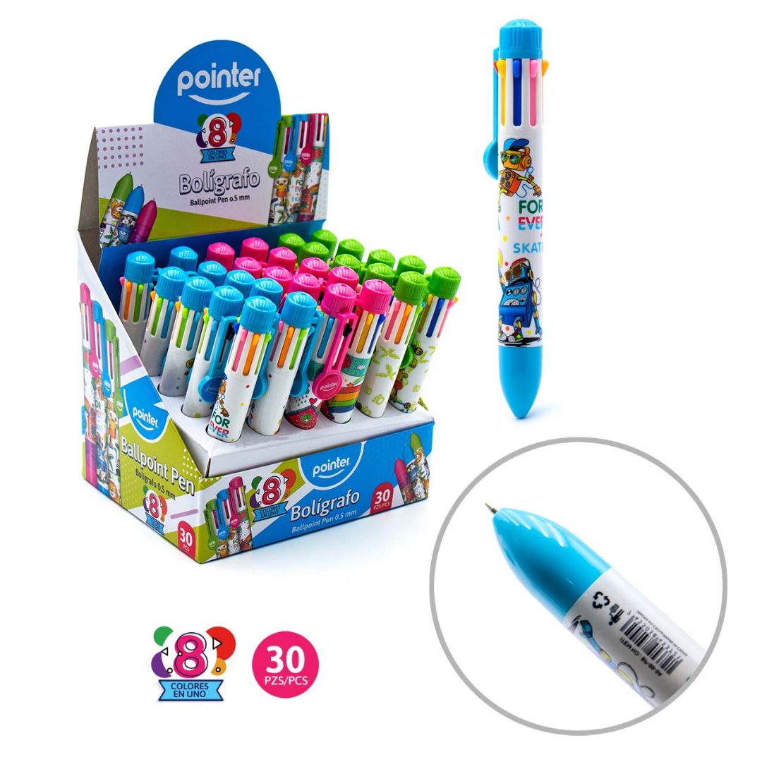 BOLIGRAFO POINTER 8 EN 1 3 DISEÑOS CX30 (F. 12 BOX)