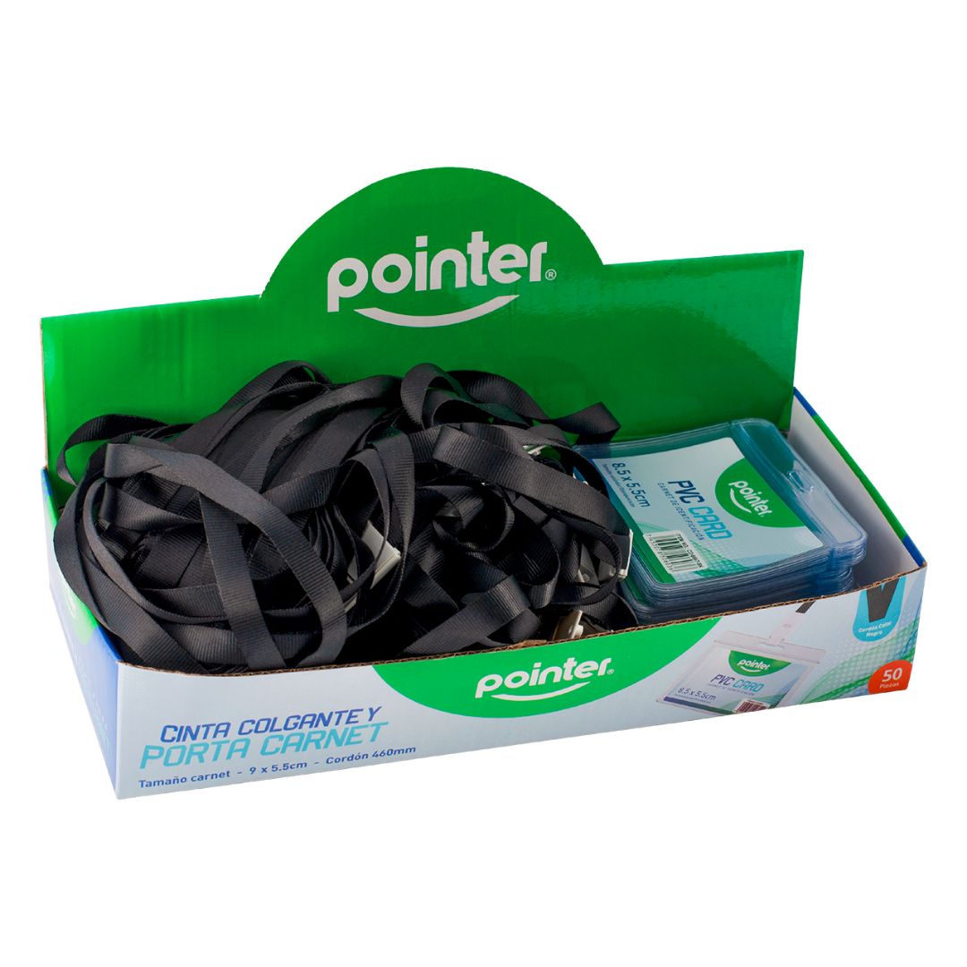 PORTA GAFETE POINTER C/CINTA NEGRA HORIZ. CX50 9X5.5CM (F. 30 BOX)