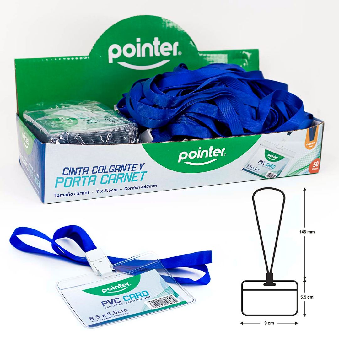 PORTA GAFETE POINTER 9X5.5CM C/CINTA DELGADA AZUL CX50 (F. 30 BOX)