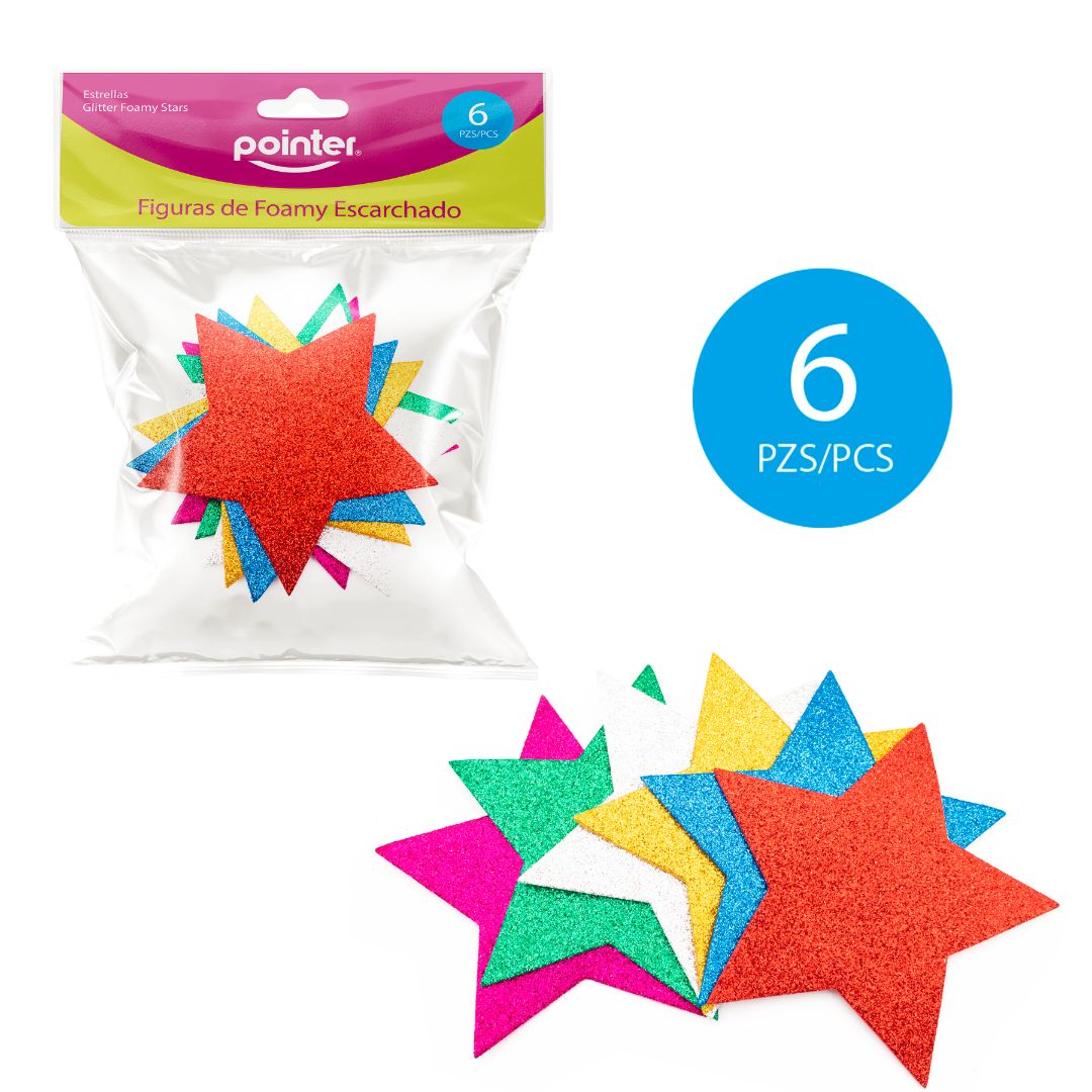 FIGURAS DE FOAMY POINTER C/ESCARCHA ESTRELLAS BX6 (F. 144 UNI)