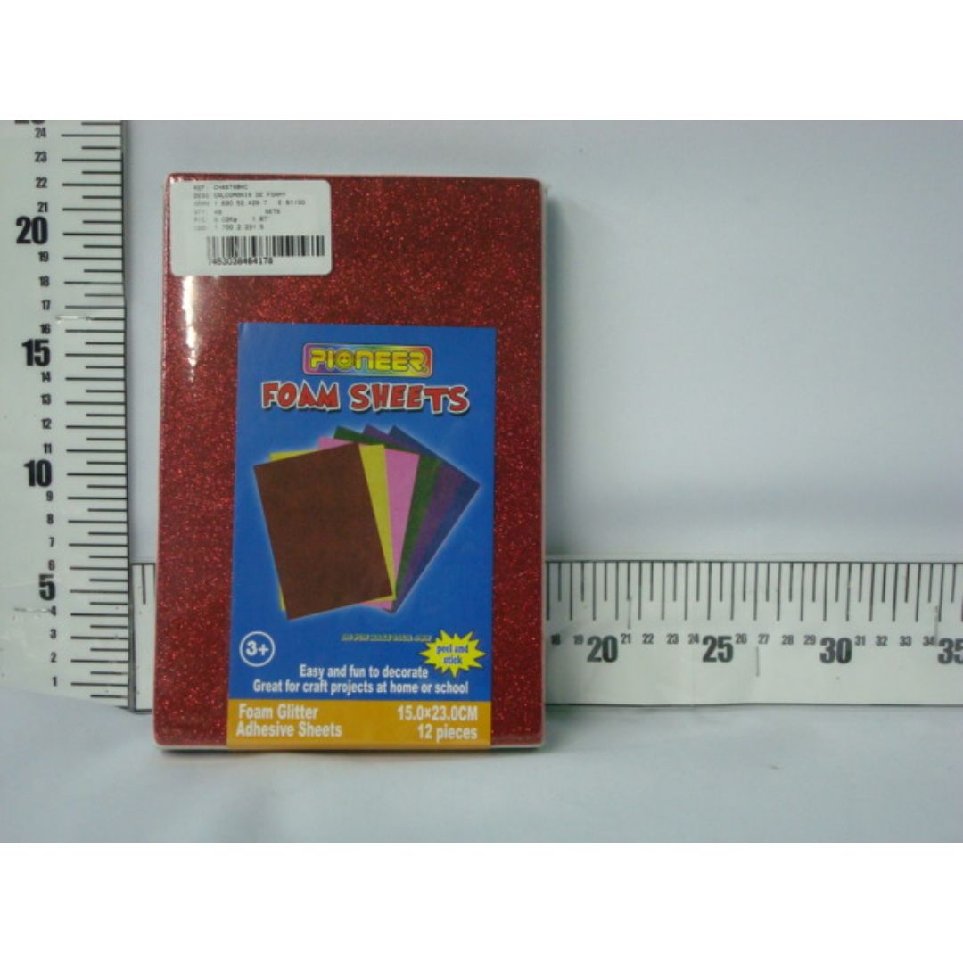 FOAMY C/ESCARCHA POINTER ADHESIVO PX12 6COL. 15X23CM (F. 72 UNI)