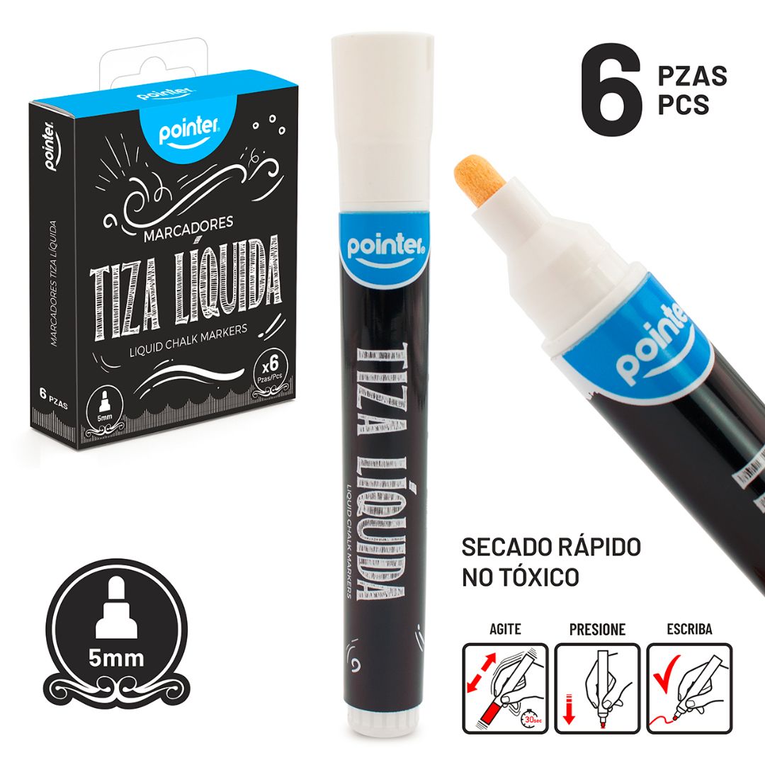 MARCADORES DE TIZA BLANCO POINTER CX6 5MM (F. 72 SETS)
