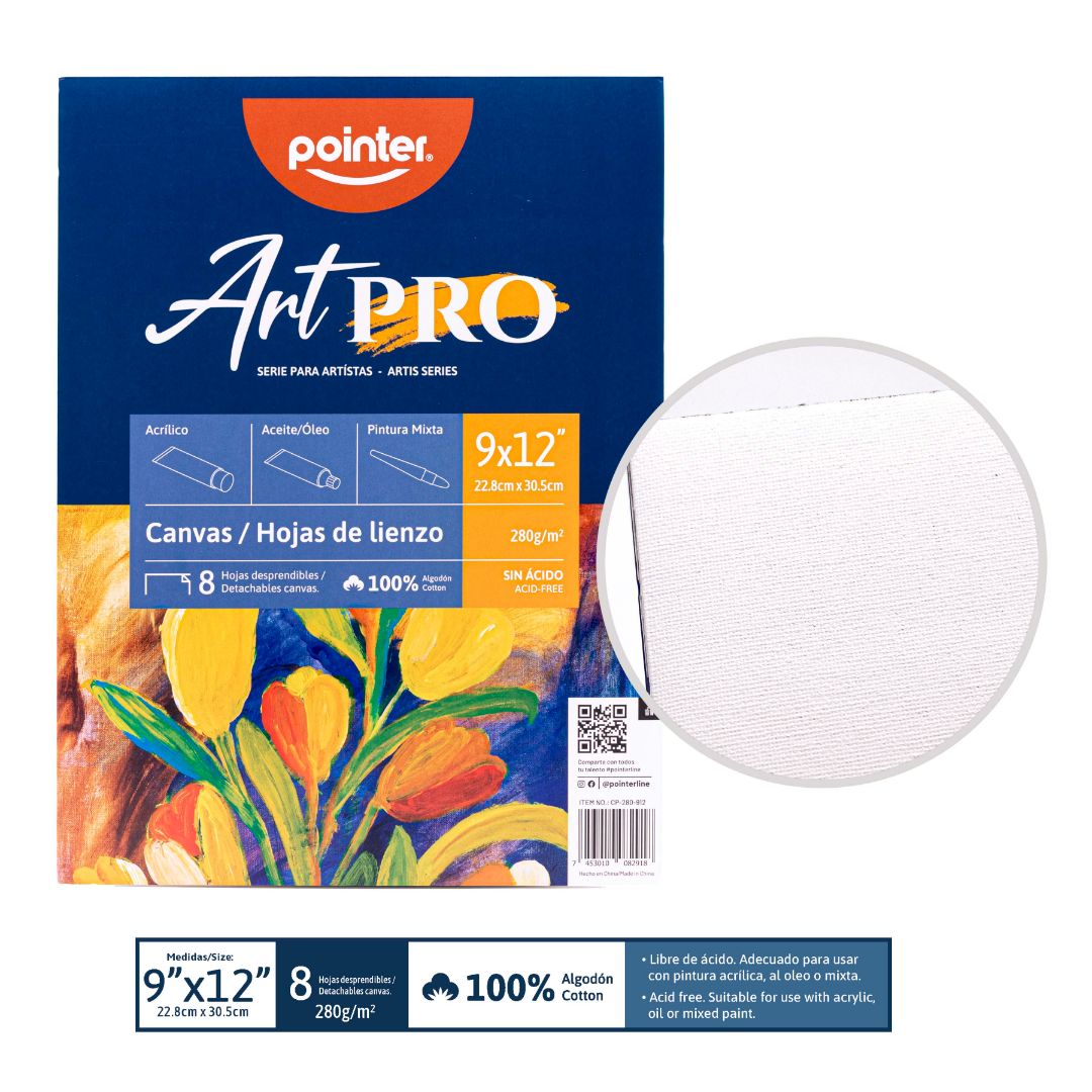 BLOCK DE HOJAS DE LIENZO POINTER 8H. 280G 9"X12" (F. 36 PZAS)
