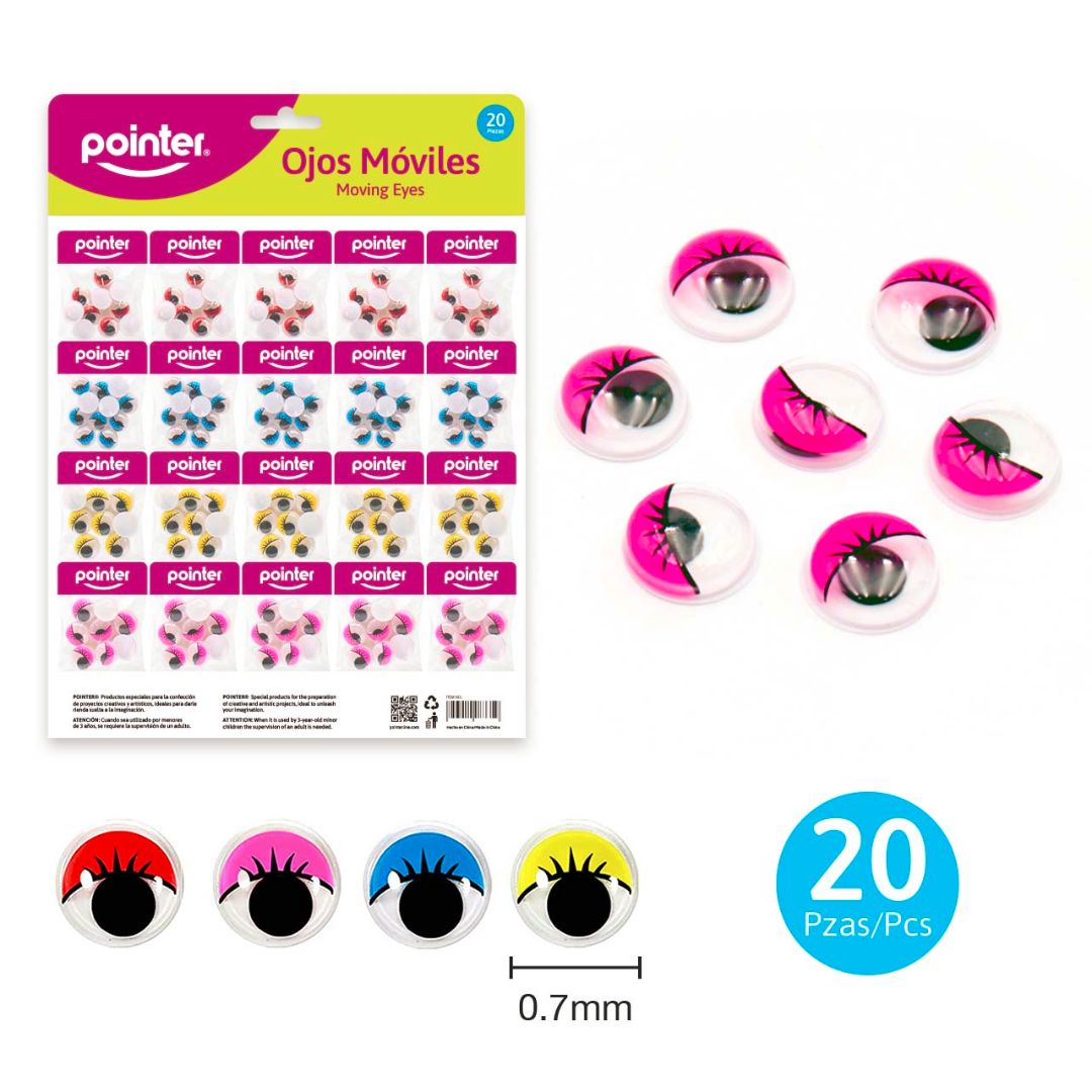 OJITOS MOVIBLES POINTER DE COLORES CARTON DE 20 BOLSAS 0.7MM (F. 72 SETS)