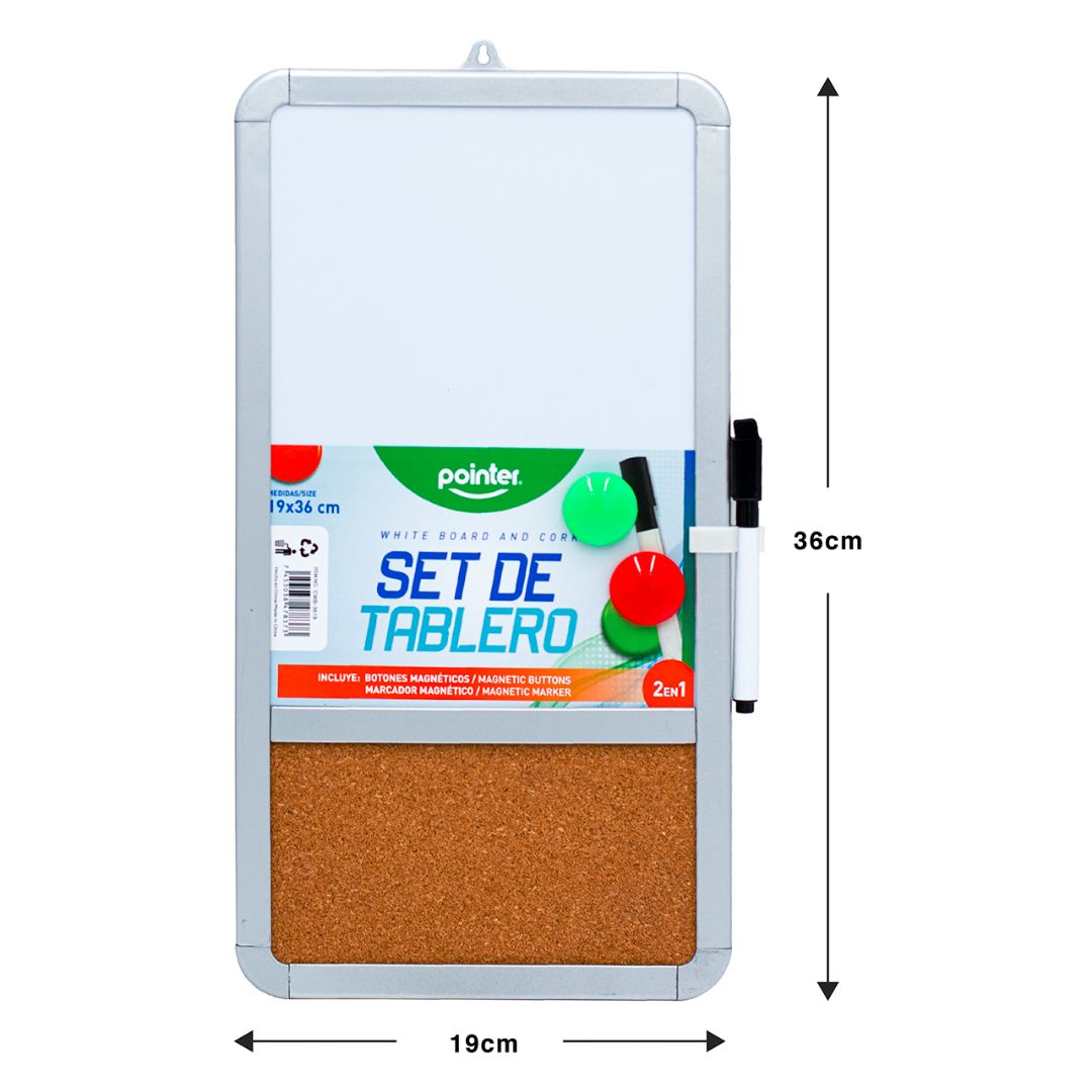 PIZARRA POINTER MAGNETICA FORMICA Y CORCHO 19X36CM (F. 24 SETS)