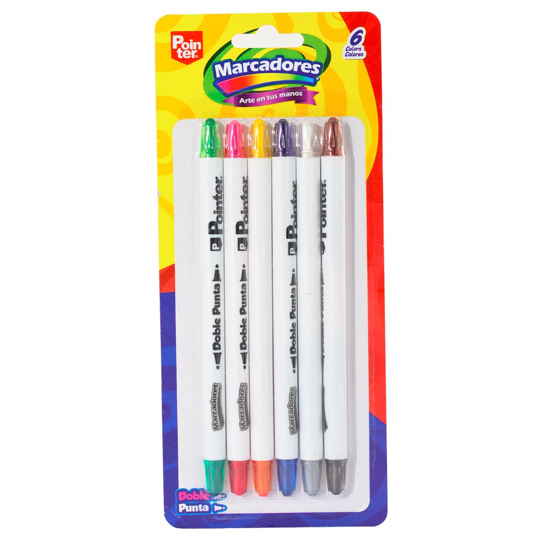 CRAYON DE CERA POINTER GIRABLE DOBLE PUNTA BICOLOR 6 PZAS (F. 144 SETS)