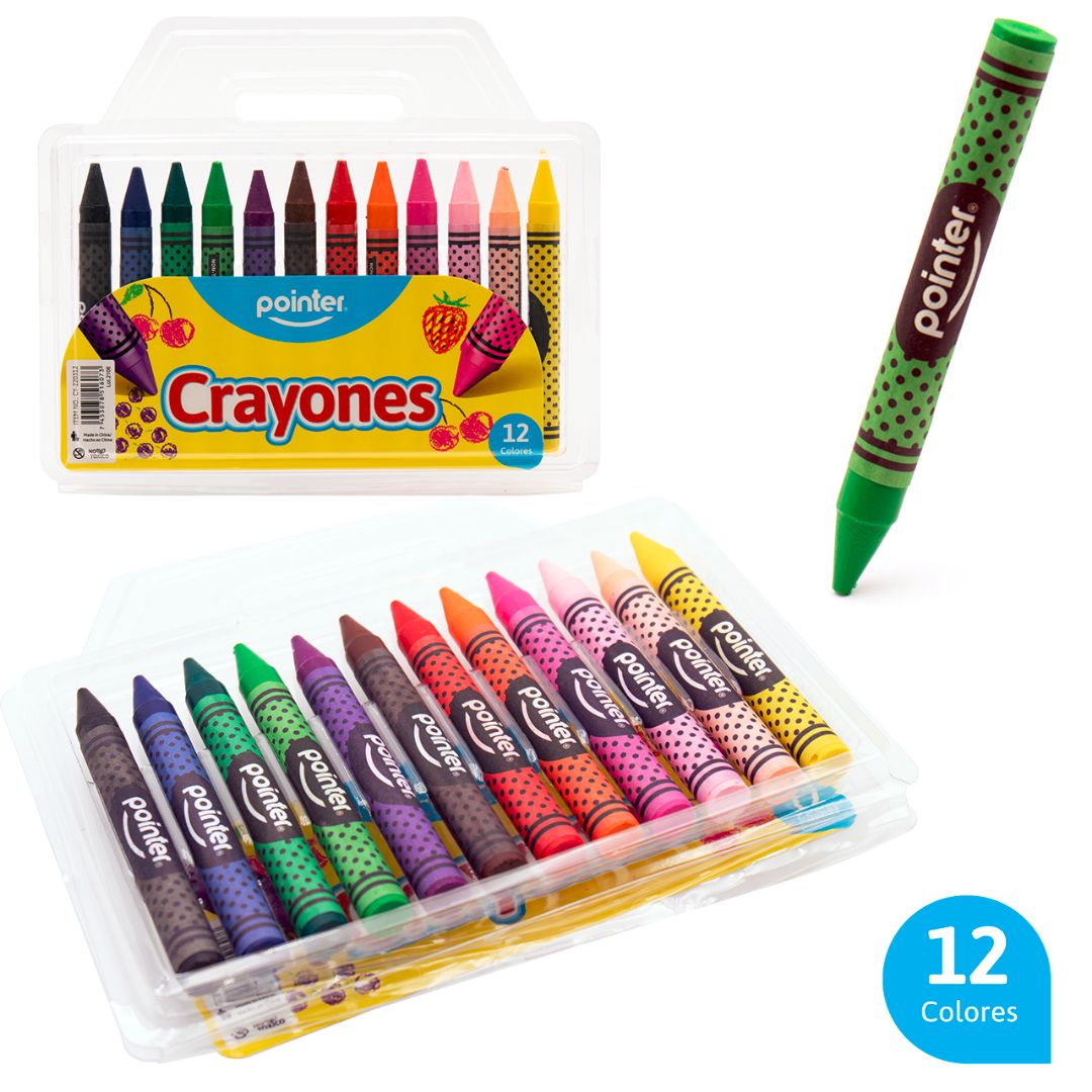 CRAYONES DE CERA POINTER REDONDO 12 COLORES (F. 144 SETS)