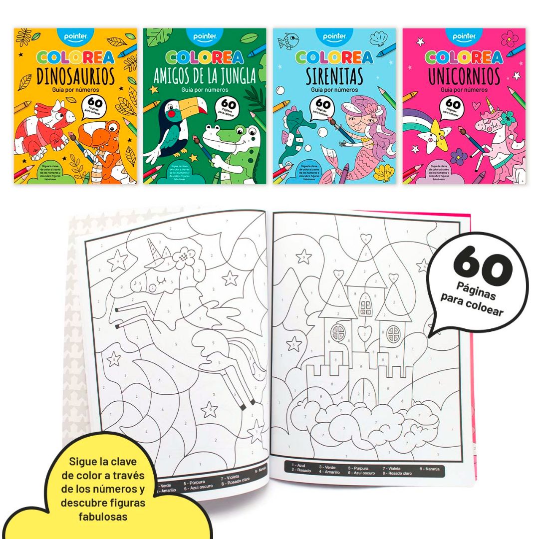 LIBRO PARA COLOREAR POINTER GUIA POR NUMEROS 60 PAG. 4 DIS. (F. 36 PZAS)