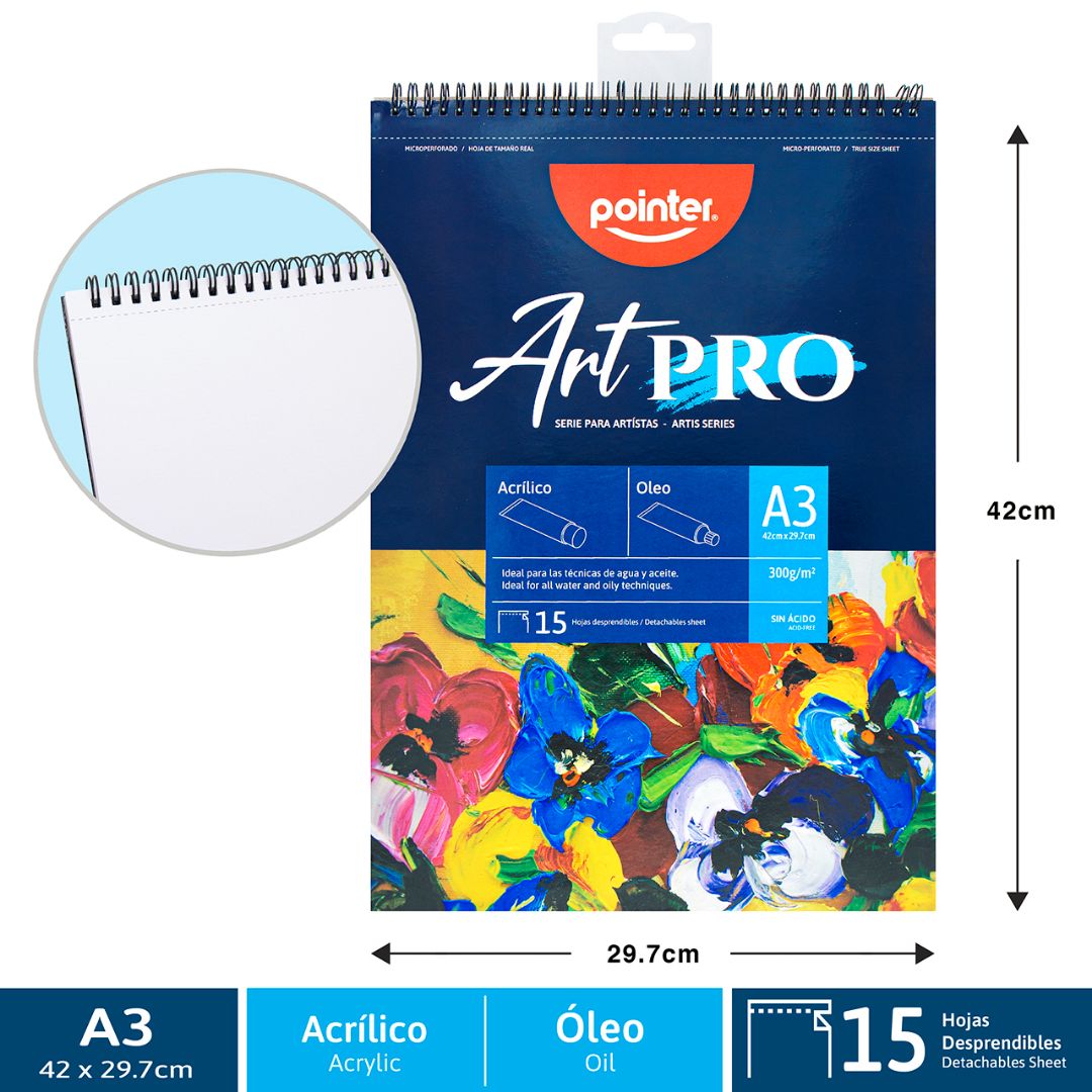 CUADERNO ART PRO POINTER C/ESPIRAL OLEO/ACRILICO 15H. 300G A3 (F. 20 PZAS)