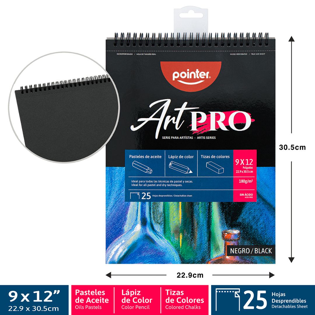 CUADERNO ART PRO POINTER P/PASTEL 25H.180G 9"X12" (F. 20 PZAS)
