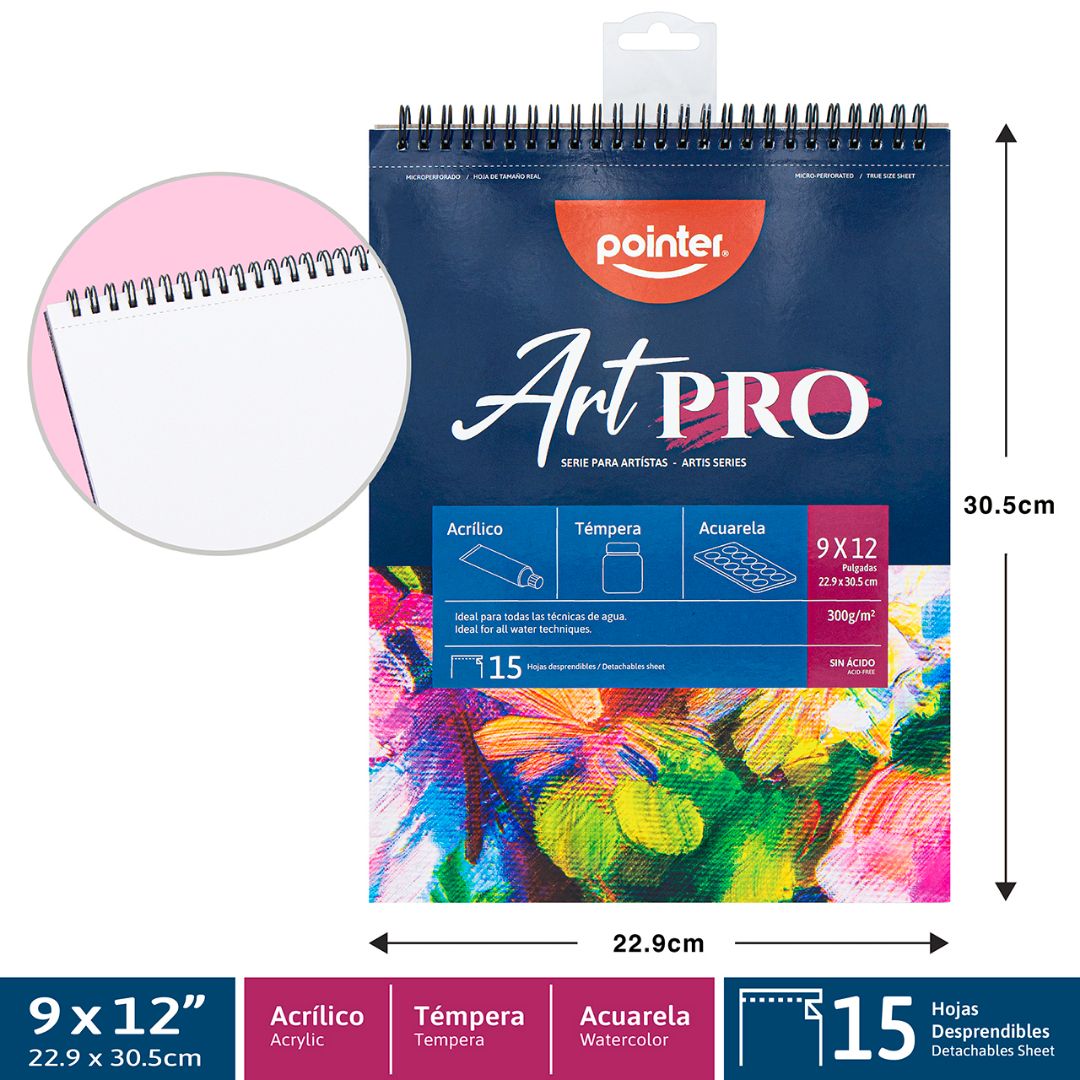 CUADERNO ART PRO POINTER ACRIL/TEMP/ACUA 15H. 9"X12" (F. 20 PZAS)