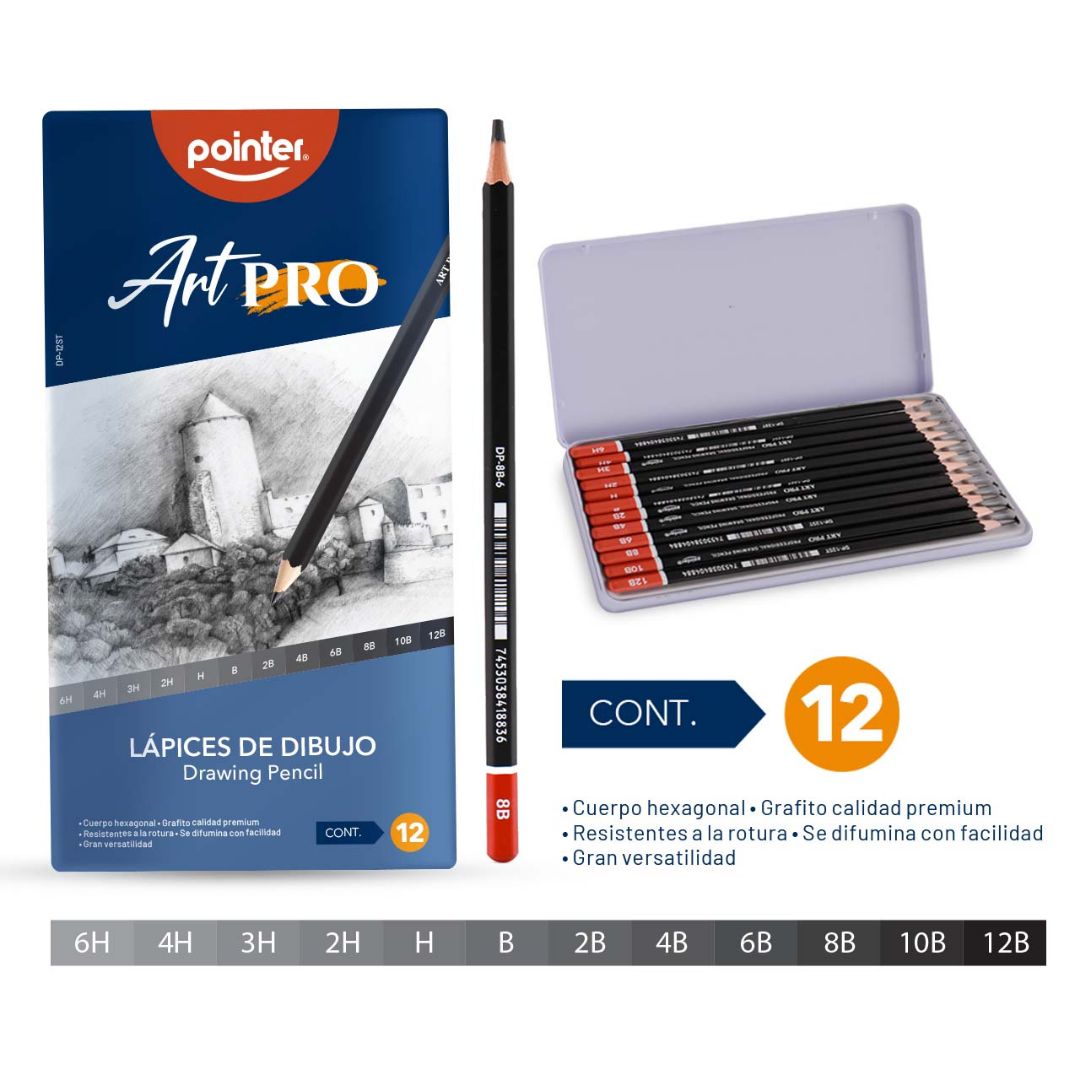 SET DE LAPICES DE DIBUJO POINTER DE GRAFITO 12 GRADOS (F. 96 SETS)