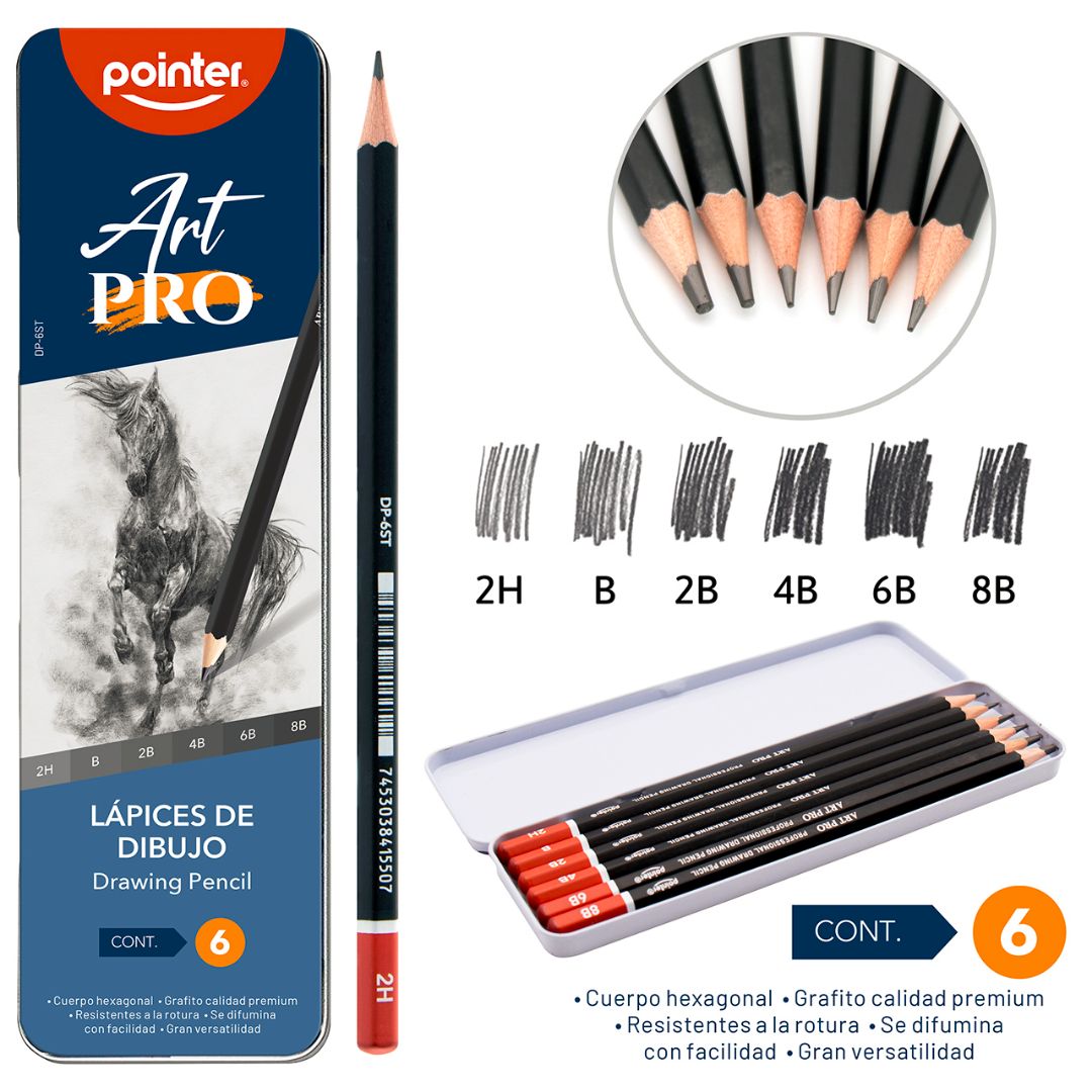 SET DE LAPICES DE DIBUJO POINTER DE GRAFITO 6 GRADOS (F. 144 SETS)
