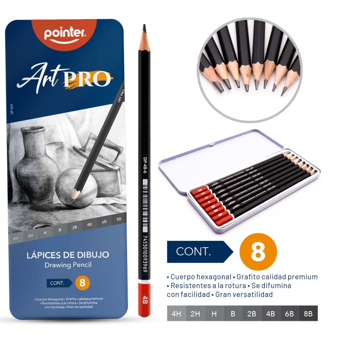 SET DE LAPICES DE DIBUJO POINTER DE GRAFITO 8 GRADOS (F. 96 SETS)