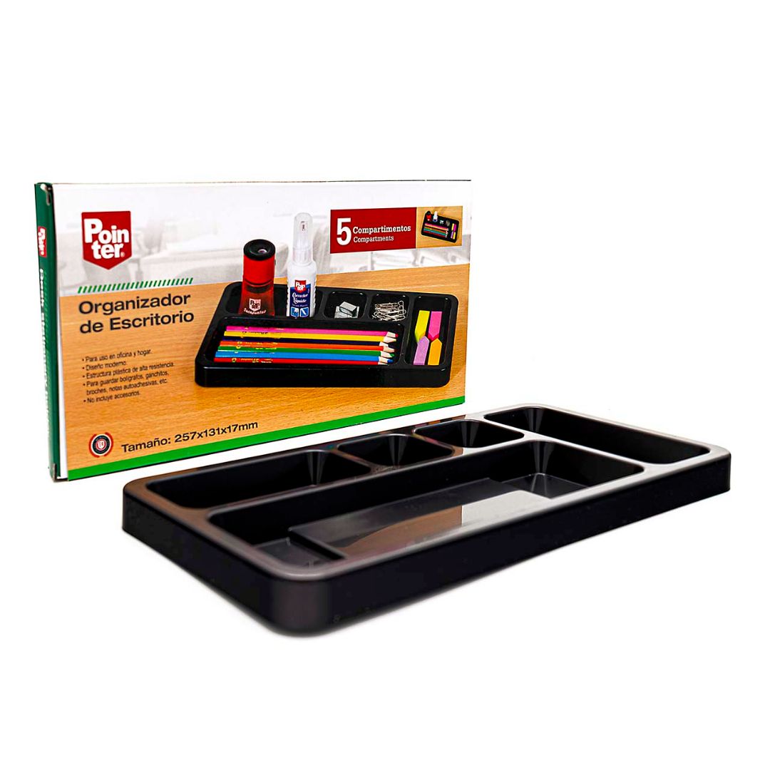 ORGANIZADOR D/ESCRITORIO POINTER T/BANDEJA 5 ESPACIOS 25.7X13CM (F. 96 PZAS)