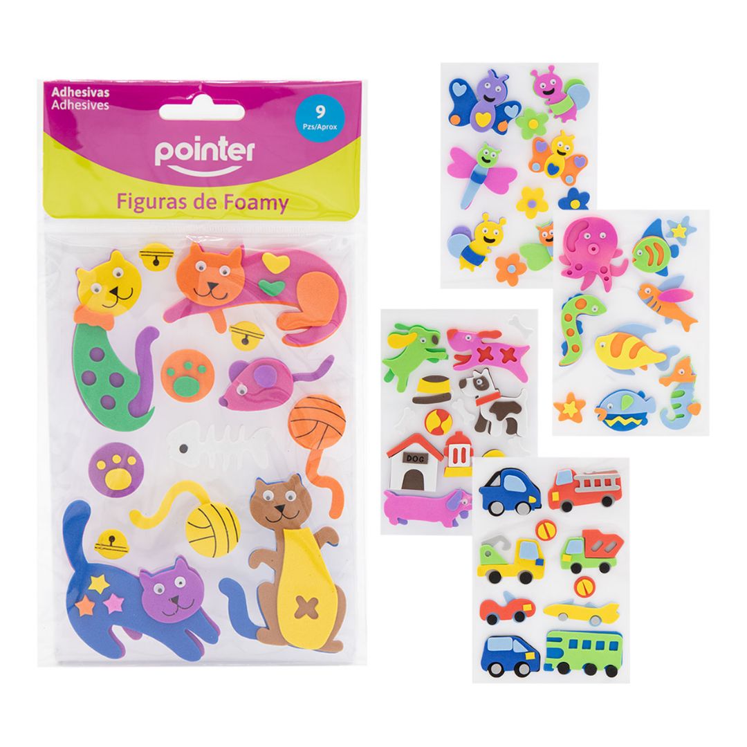 FIGURAS DE FOAMY POINTER ADHESIVAS ANIMALES/TRASNSPOR. BX9 (F. 180 SETS)