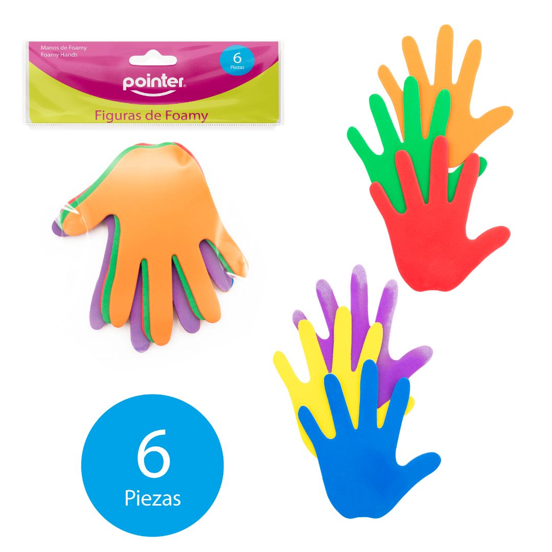 FIGURAS DE FOAMY POINTER MANOS DE COLORES BX6 (F. 144 UNI)