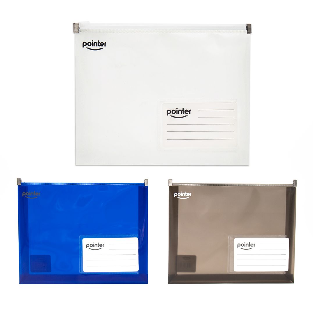SOBRE PLASTICO POINTER C/ZIPPER E IDENTIFICADOR 3 COL. 20X16CM (F.120 UNI)