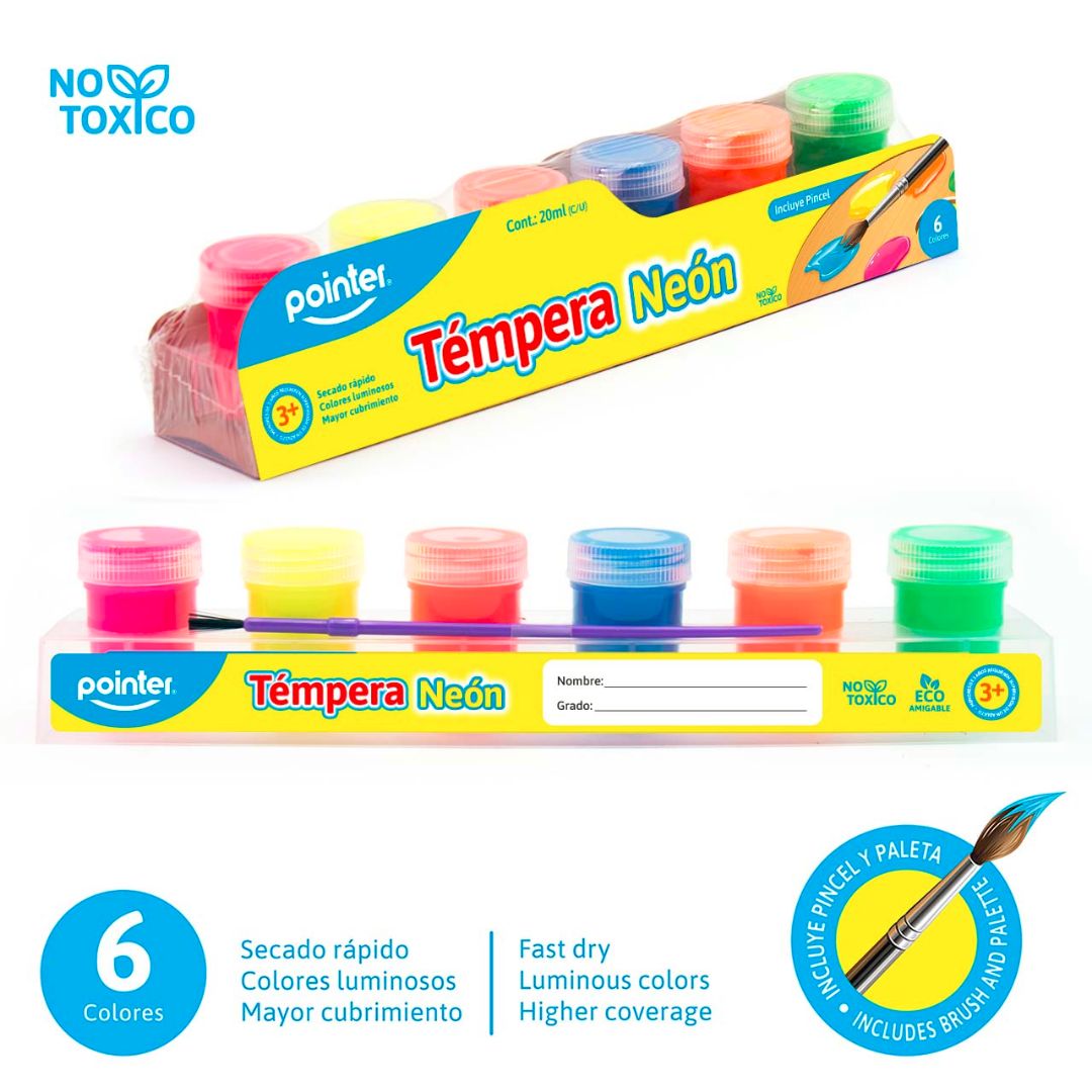 TEMPERA NEON POINTER C/PINCEL 6 COL. 20 ML (F. 72 SETS)