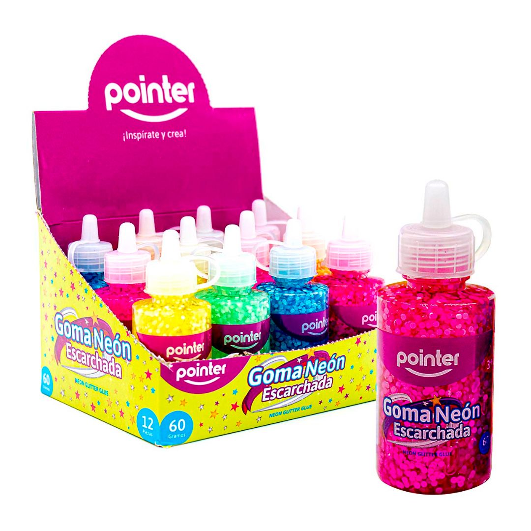 GOMA C/ESCARCHA POINTER COLORES NEON CX12 60G/2 ONZ (F. 12 DOC)