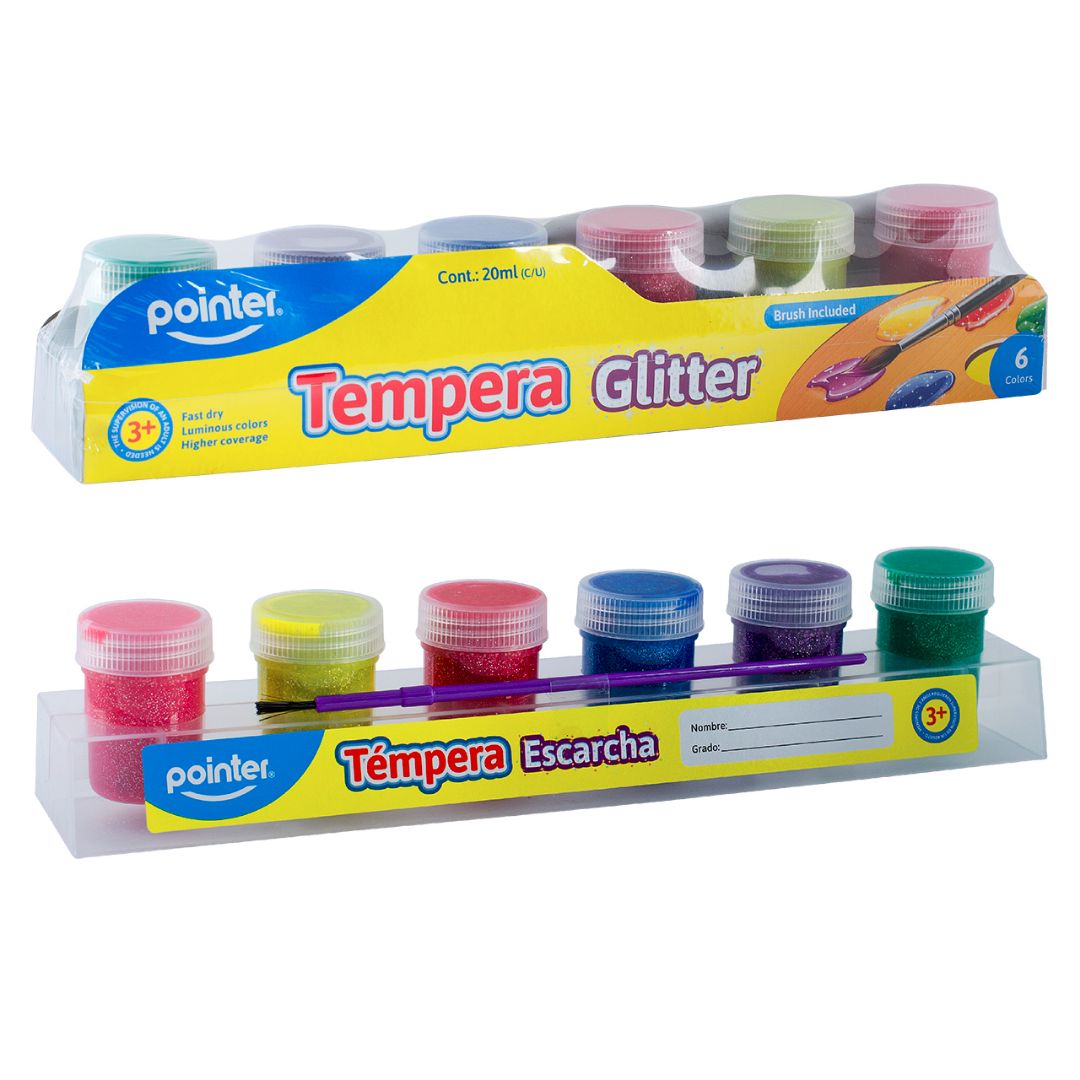TEMPERA ESCARCHADA POINTER C/PINCEL 12 COL. 20ML (F. 72 SETS)