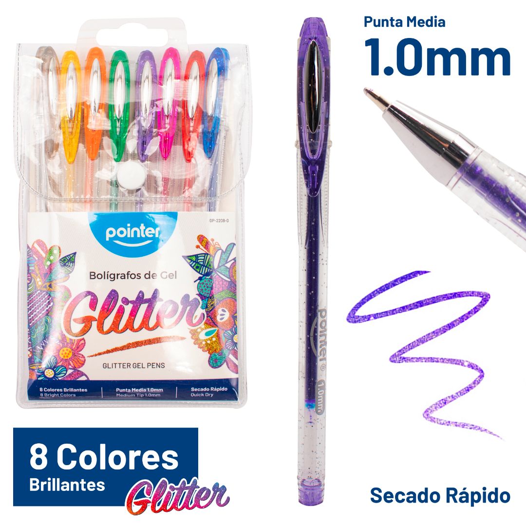 BOLIGRAFO GEL POINTER ESCARCHADO ESTU. 8 COLORES 1.0MM (F. 144 SETS)