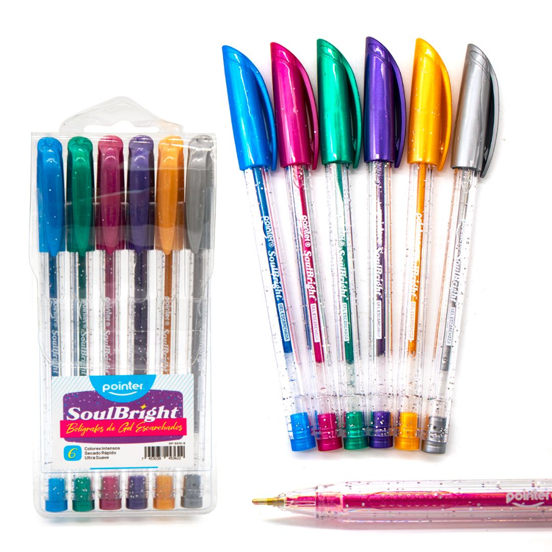 BOLIGRAFO DE GEL POINTER ESCARCHADOS ESTU. 6 COLORES (F. 144 SETS)