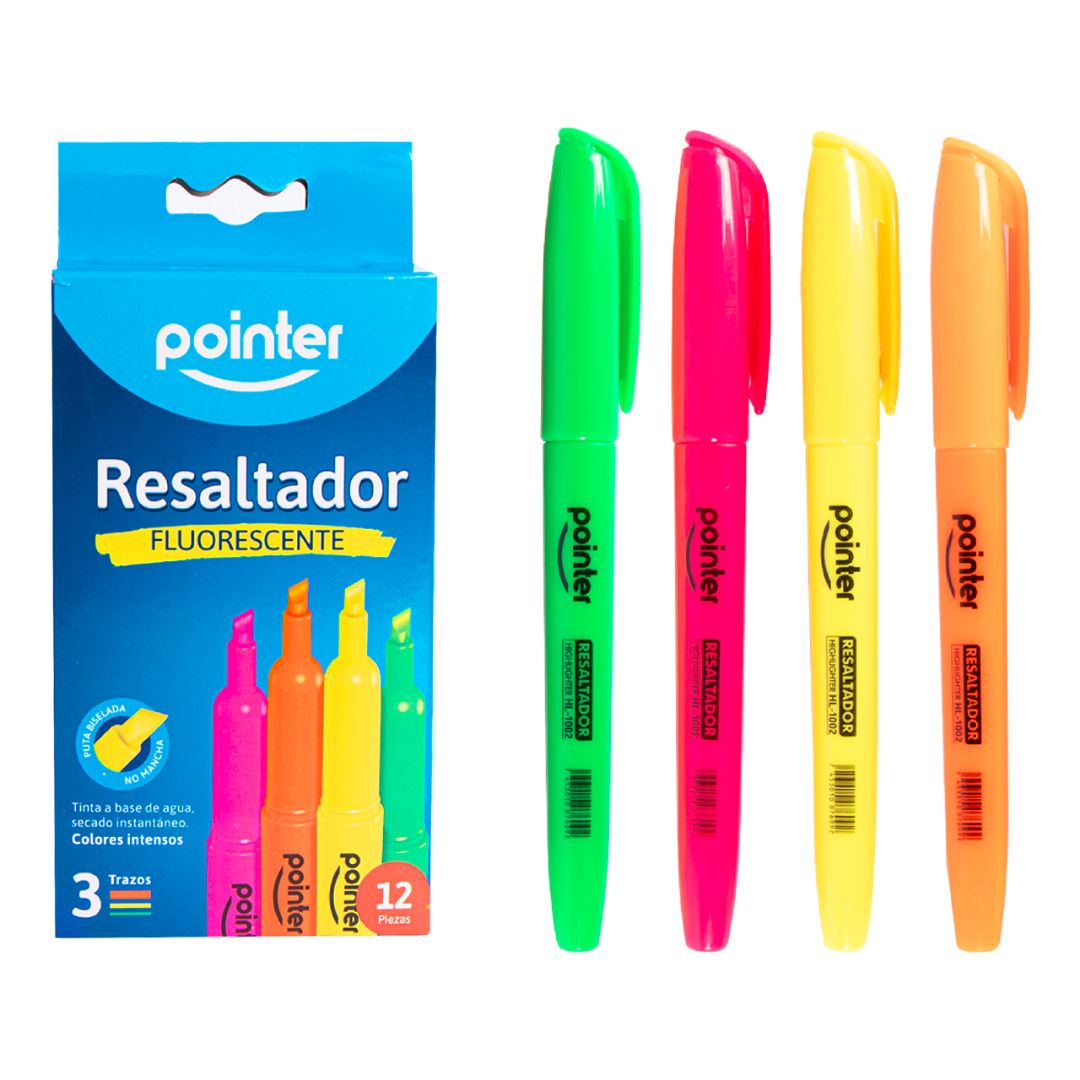 RESALTADOR POINTER REDONDO 4 COL. 3 TRAZOS CX12 (F. 60 DOC)