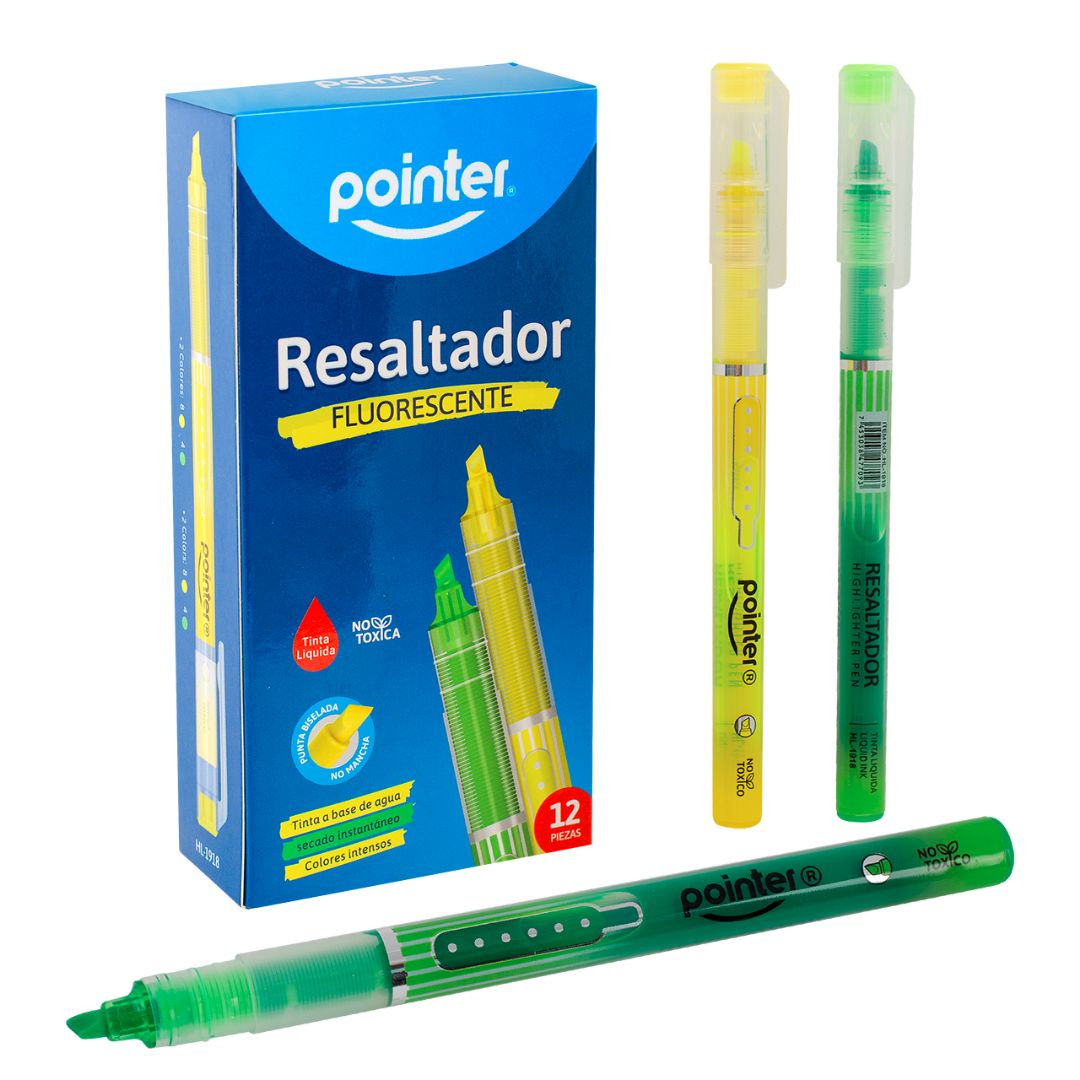 RESALTADOR POINTER TINTA LIQUIDA REDONDO VE/AMA CX12 (F. 100 DOC)