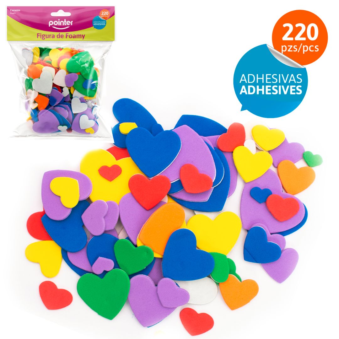 FIGURAS DE FOAMY POINTER ADHESIVAS CORAZONES SURTIDOS BX220 (F. 240 UNI)