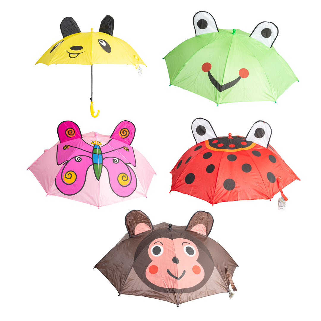 SOMBRILLA JVL PARA NIÑA/NIÑO 5 DISEÑOS ANIMALES C/OREJITAS (F. 60 PZA)