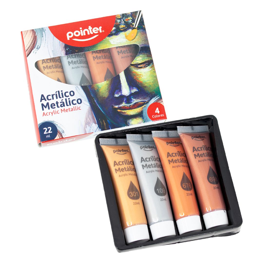 PINTURA ACRILICA POINTER METALIZADA 4 COLORES 22ML (F. 48 SETS)