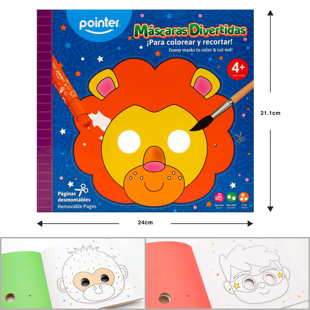 LIBRO PARA COLOREAR POINTER MASCARAS DIVERTIDAS 21.1X24CM (F. 72 PZAS)