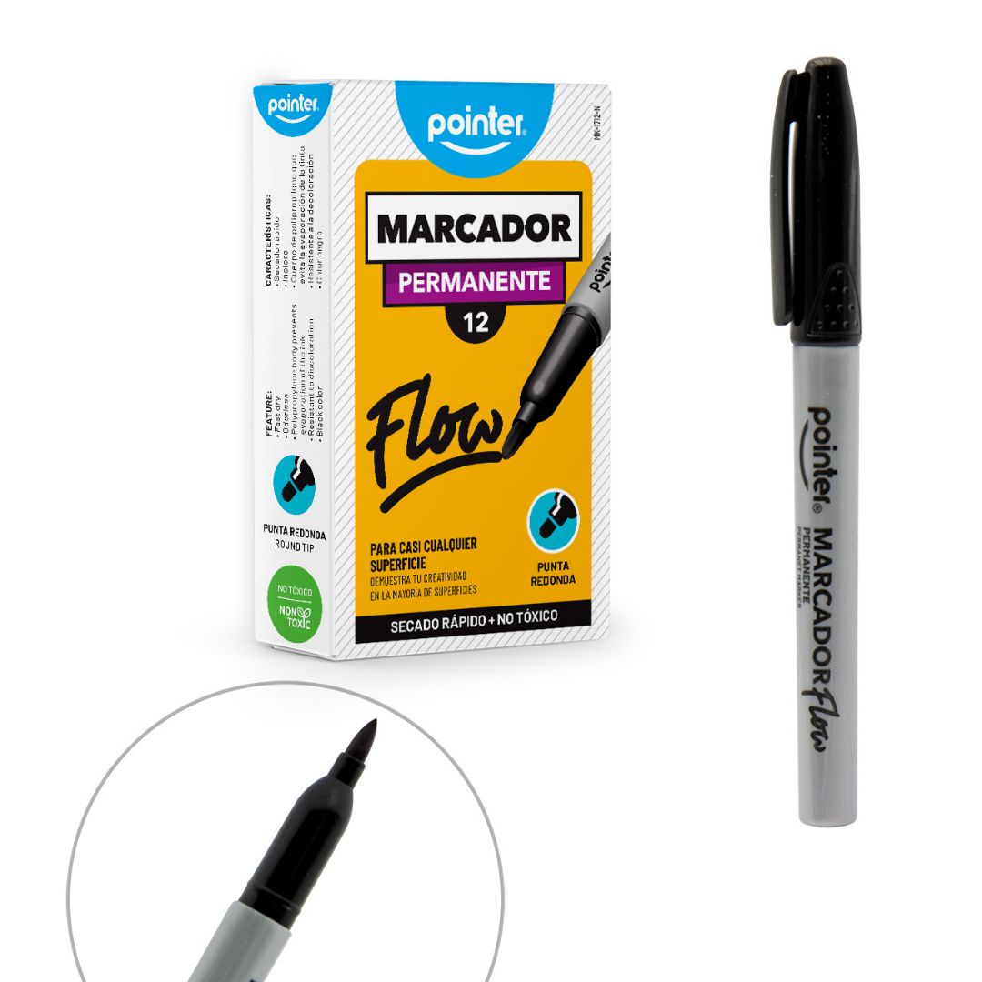 MARCADOR PERMANENTE FLOW POINTER PUNTA FINA NEGRO CX12 (F. 60 BOX)