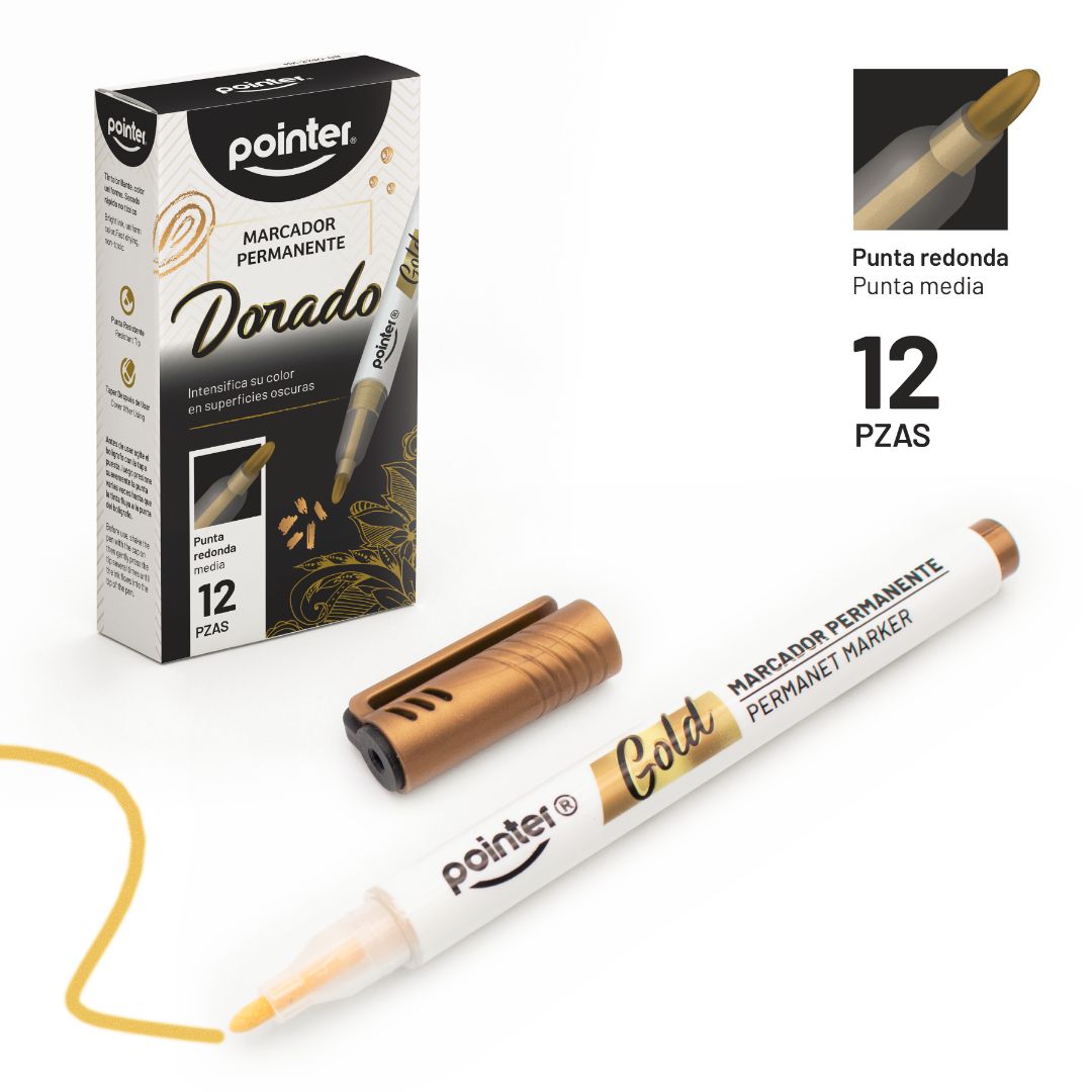 MARCADOR PERMANENTE POINTER PUNTA REDONDA DORADO CX12 (F. 60 BOX)