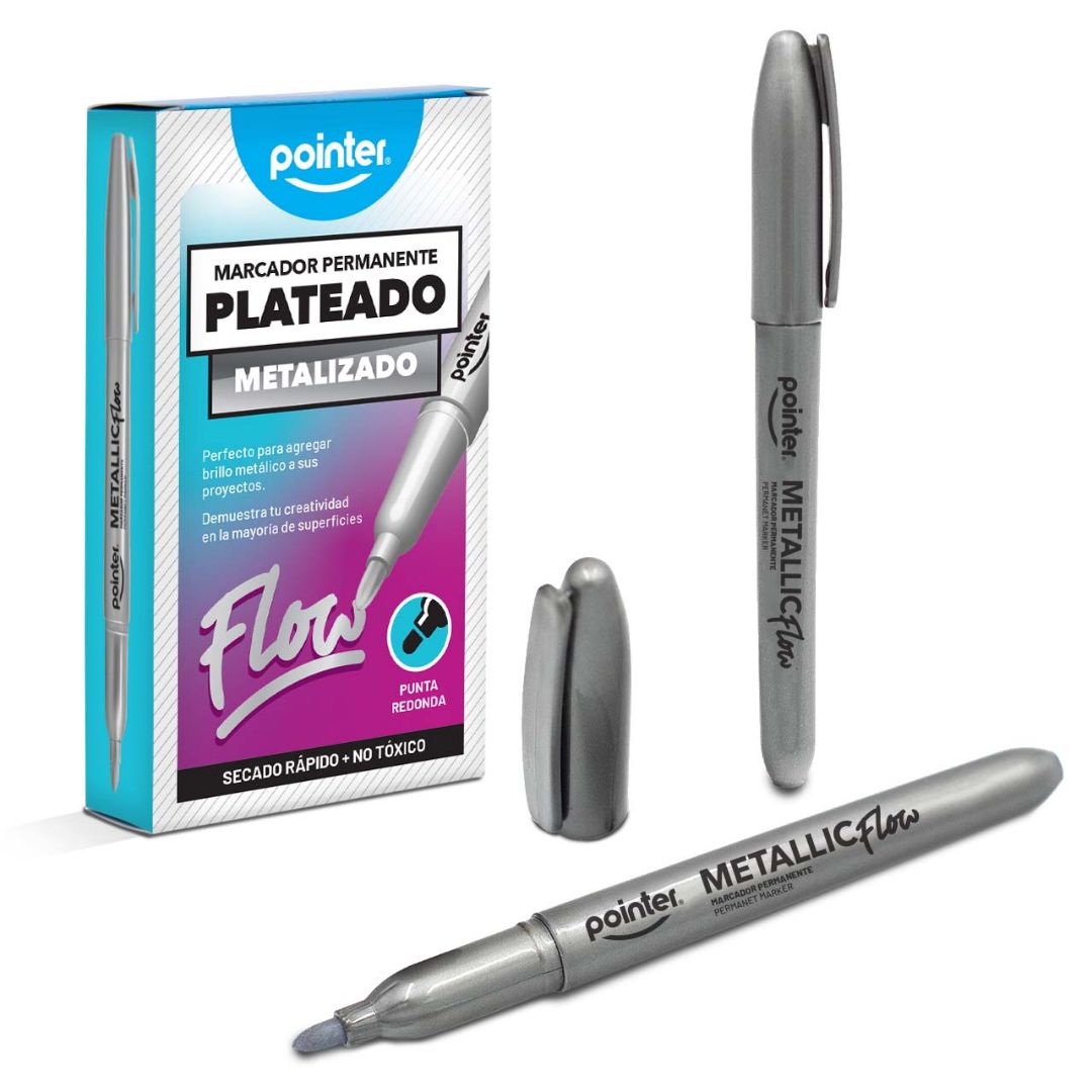 MARCADOR PERMANENTE POINTER METALIZADO PLATEADO CX12 (F. 40 DOC)