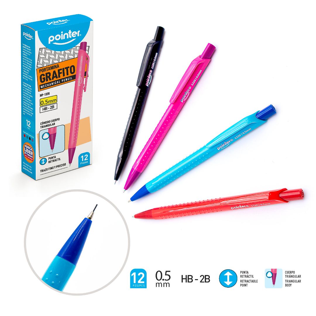 PORTAMINAS RETRACTIL POINTER CX12 4 COL. HB 2B 0.5MM (F. 96 DOC)