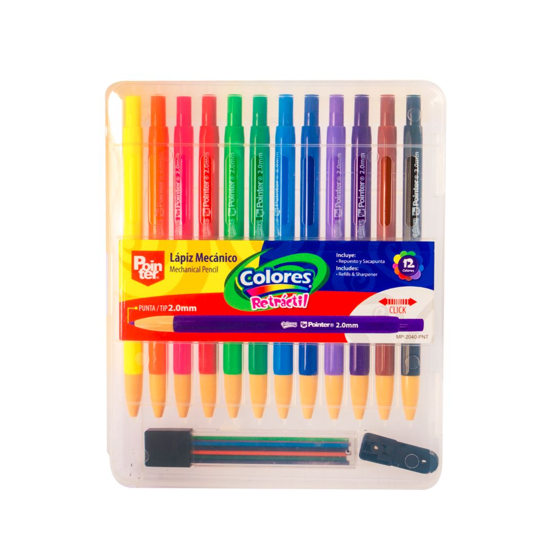 CRAYON POINTER MECANICO C/ESTUCHE REPUESTO Y SACAPUNTAS 12 COL. (F. 84 SETS)
