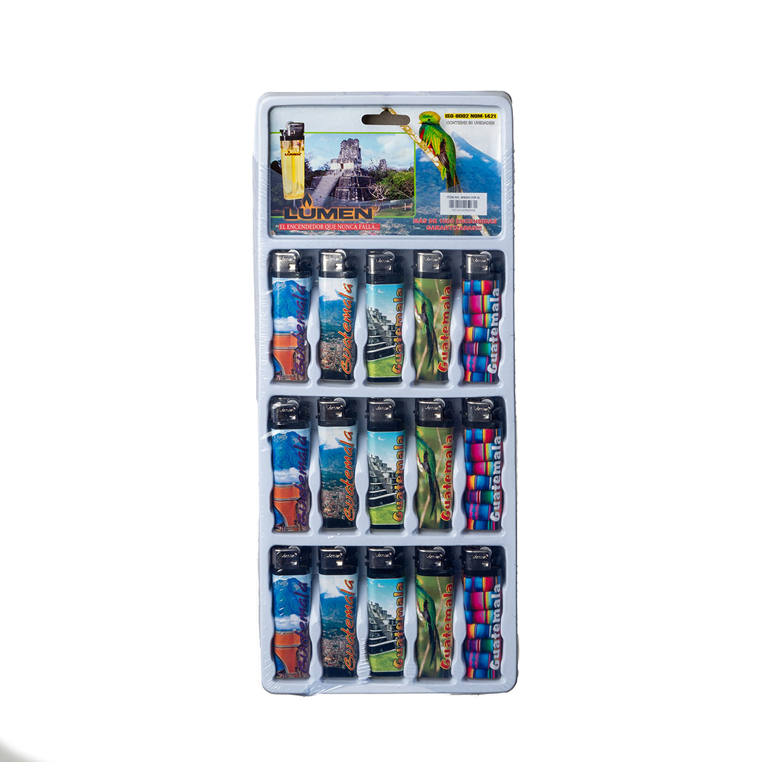 ENCENDEDOR DE BOLSILLO LUMEN SET X30 DISEÑOS GUATEMALA (F. 36 SETS)