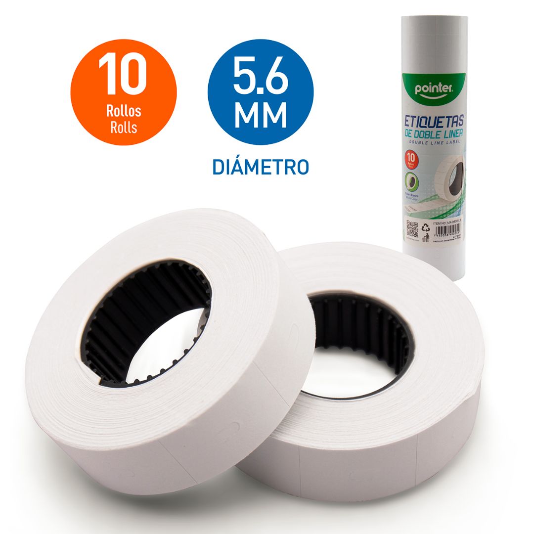ETIQUETA POINTER BLANCA DOBLE LINEA PAQUETE 10 UNI (F. 50 ROLLOS)