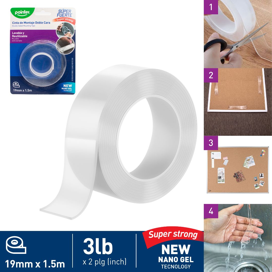 MOUNTING TAPE POINTER TRANSPARENTE 19MMX1.5M (F. 96 ROLLOS)